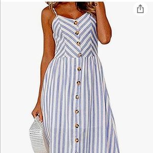 Women's Summer Floral Bohemian Spaghetti Strap Button Down Swing Midi Dress